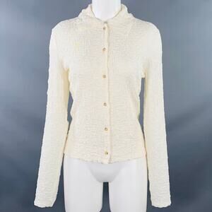 VINCE Size M Cream Cotton Blend Wrinkled Buttoned Casual Top